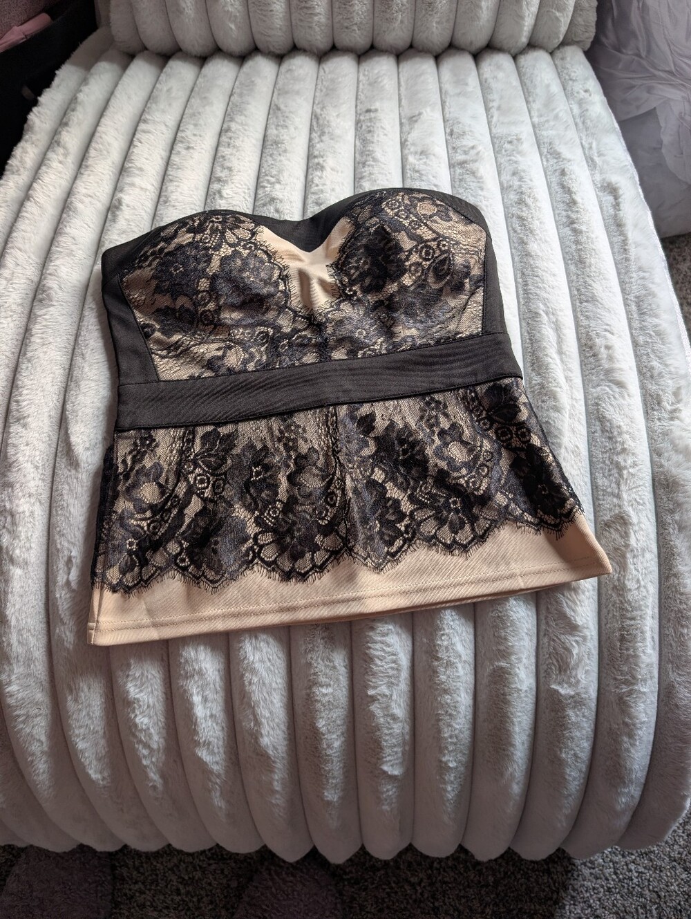 Strapless Nude Bustier with Black Lace Overlay